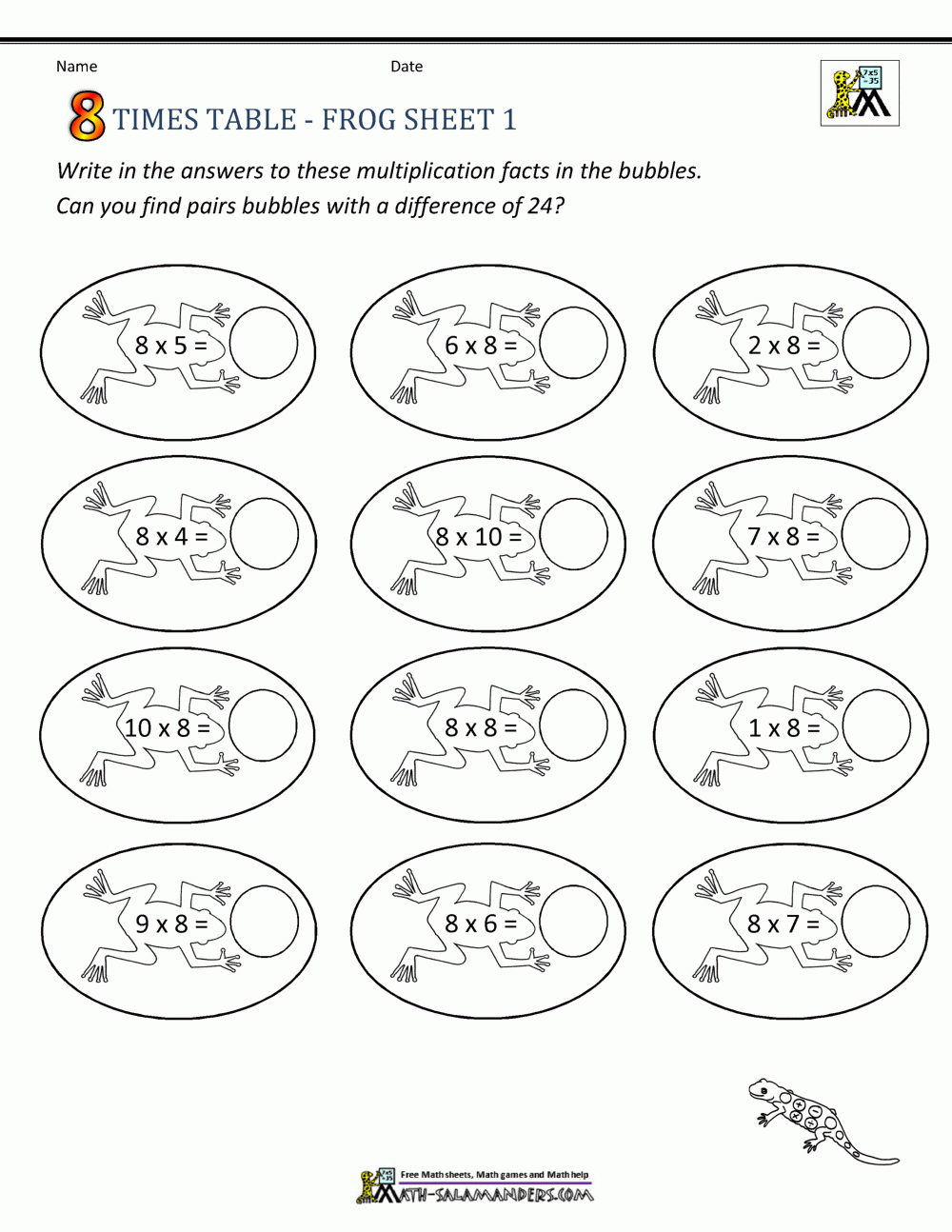 Learning Times Table Worksheets - 8 Times Table within Multiplication Worksheets X8