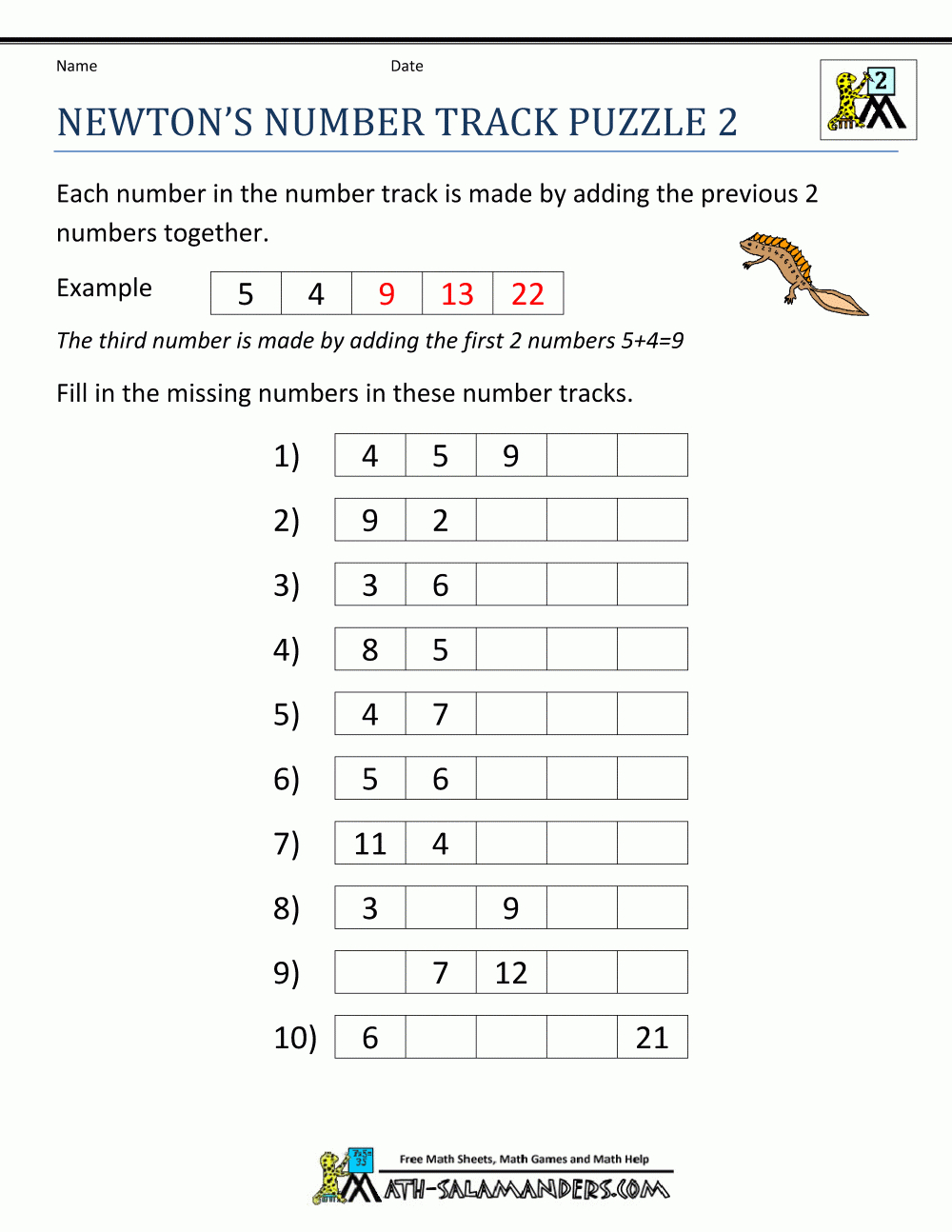 Math Brain Teasers Newtons Number Track Puzzle 2 | Maths regarding Multiplication Worksheets 8's And 9's