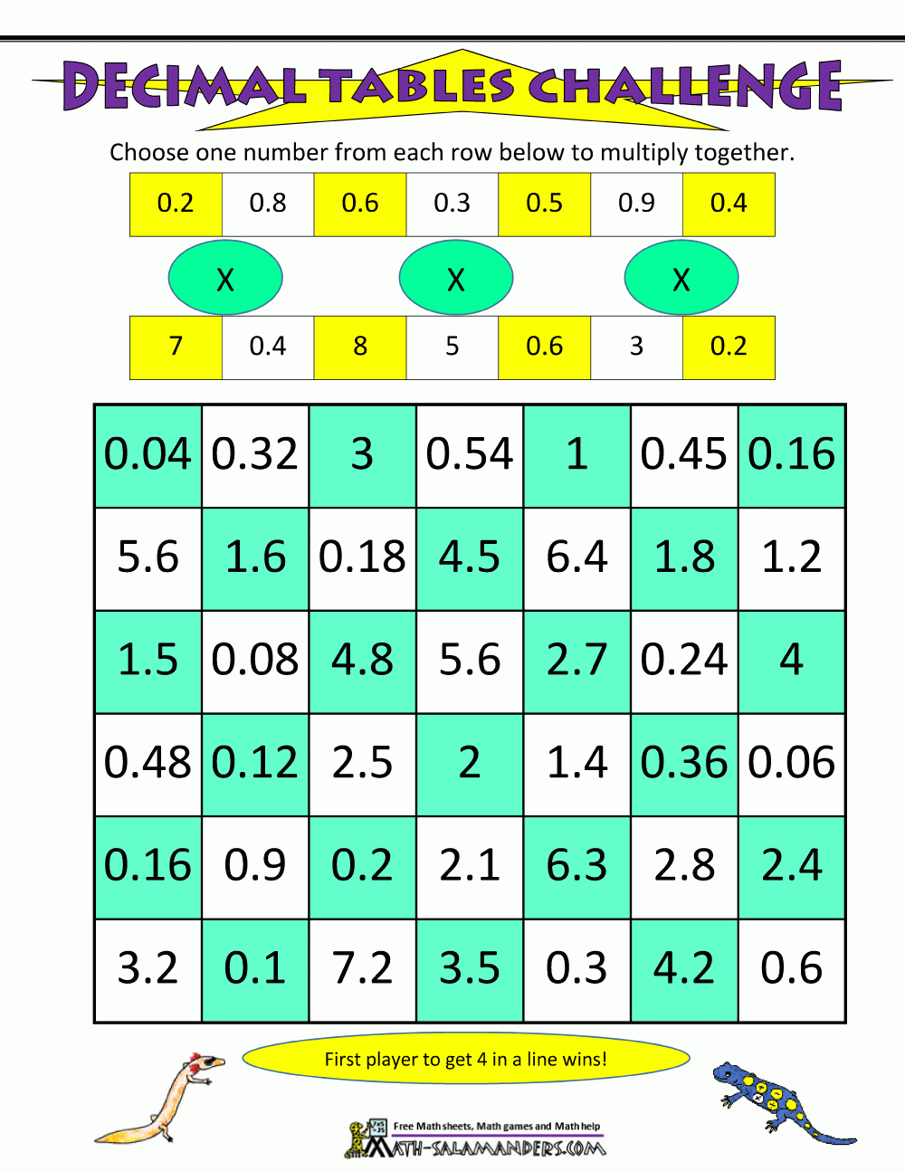 Math Games 5Th Grade for Printable Decimal Multiplication Games