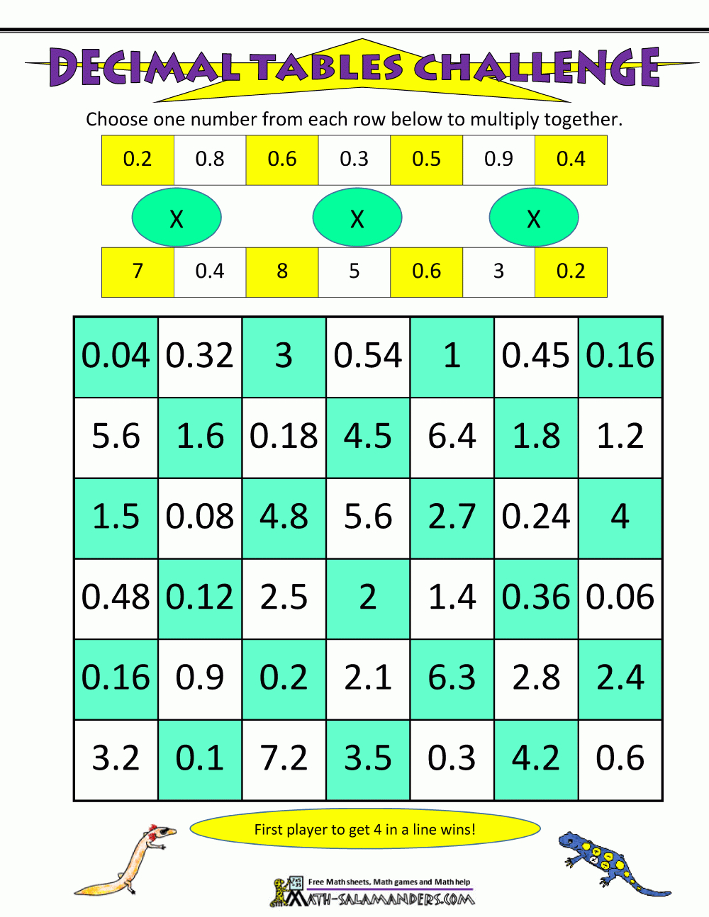 Free Printable Decimal Games