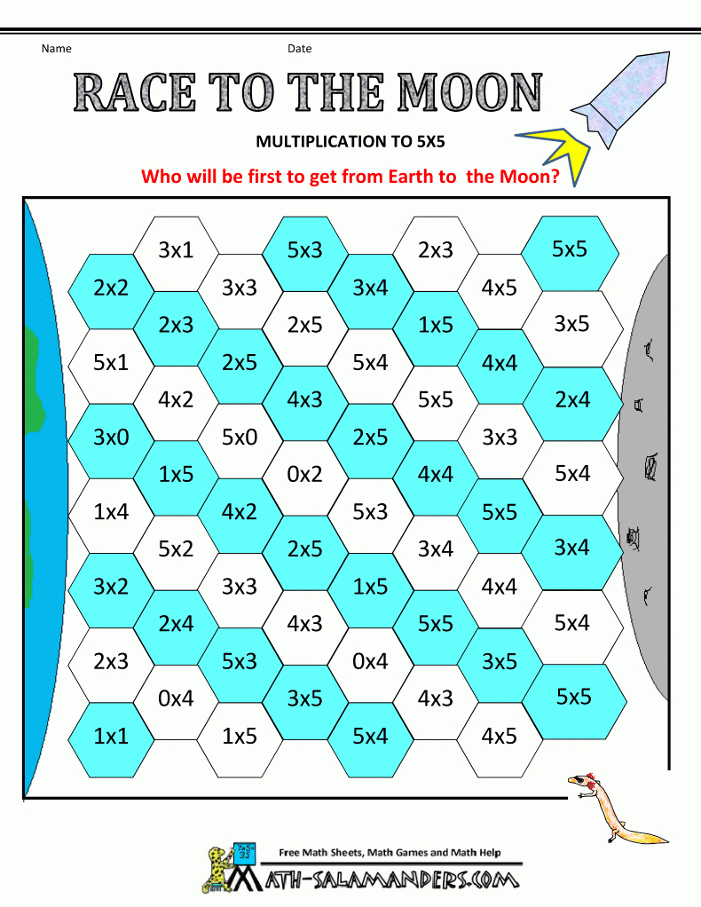 Math Games Second Grade Race To The Moon Multiplication To with regard to Multiplication Race Printable
