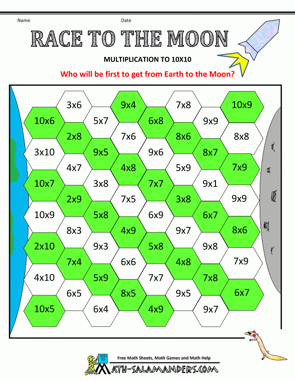 Math Multiplication Games Race To The Moon Multiplication To regarding Multiplication Race Printable