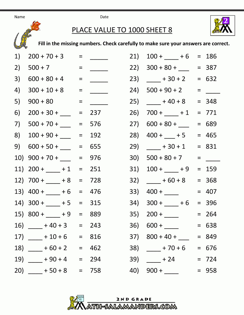 Math Place Value Worksheets To Hundreds with Multiplication Worksheets 8 Grade