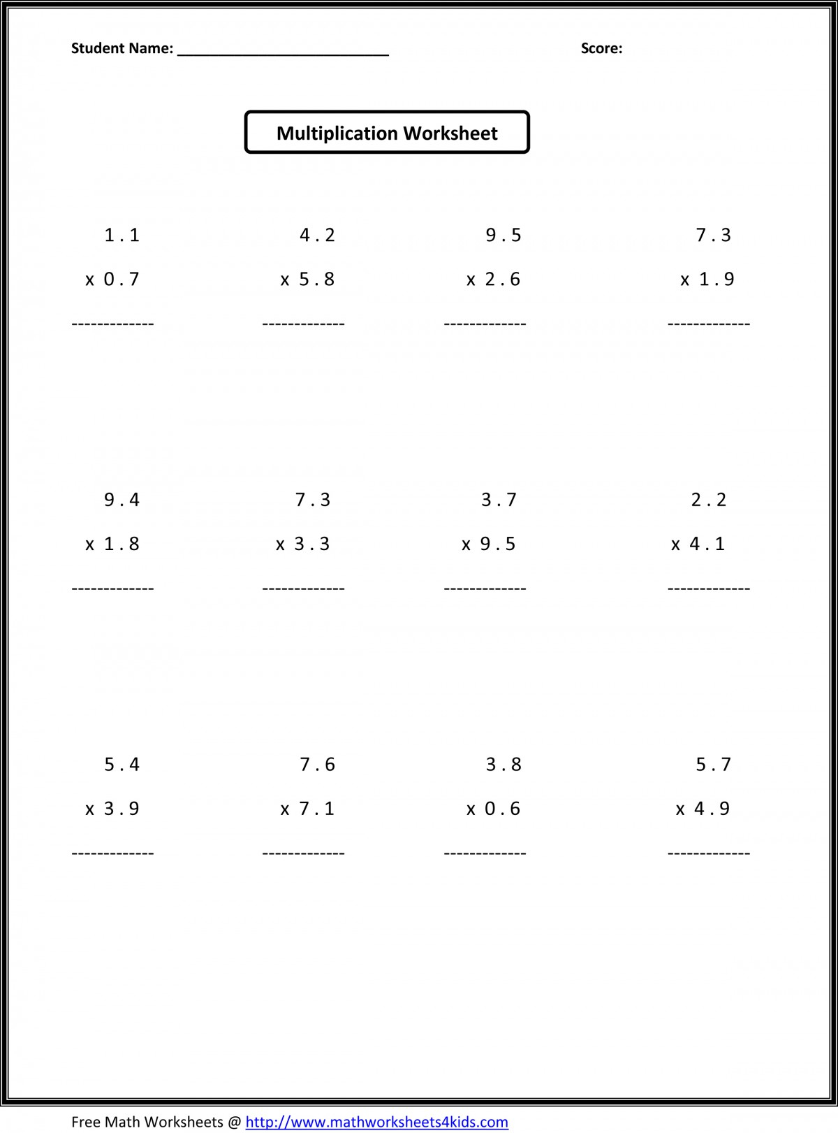 Math Worksheet For 7 Year Olds Free | Printable Worksheets in Printable Multiplication Worksheets 7's And 8's