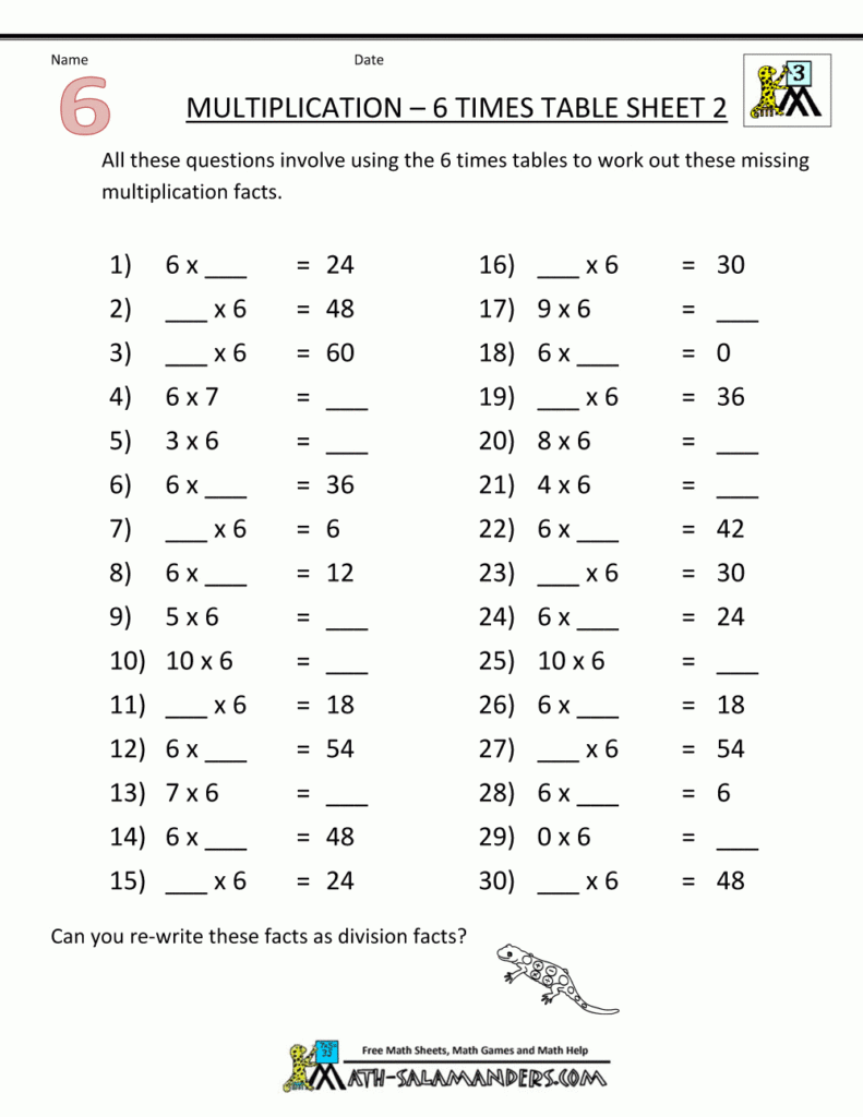 Math Worksheets Printable Multiplication 6 Times Table 2 Inside Multiplication Worksheets X6 Math Worksheets Printable Multiplication 6 Times Table 2 Inside Multiplication Worksheets X6