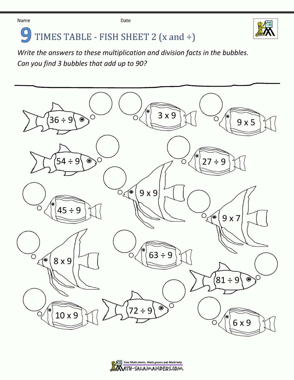 Maths Times Tables Worksheets - 9 Times Table inside Printable Multiplication Table 9