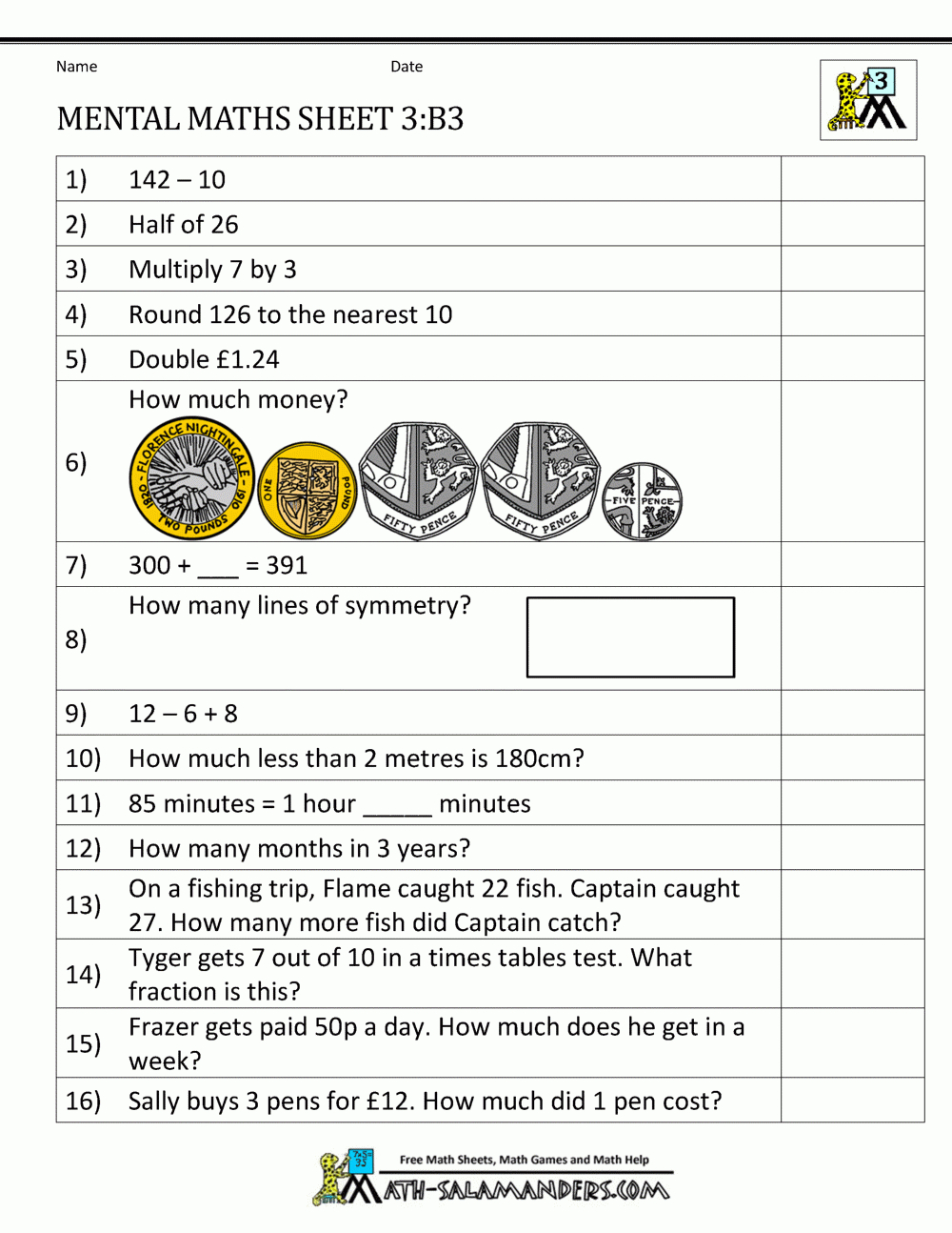 Mental Maths Year 3 Worksheets for Multiplication Worksheets Year 3 Tes
