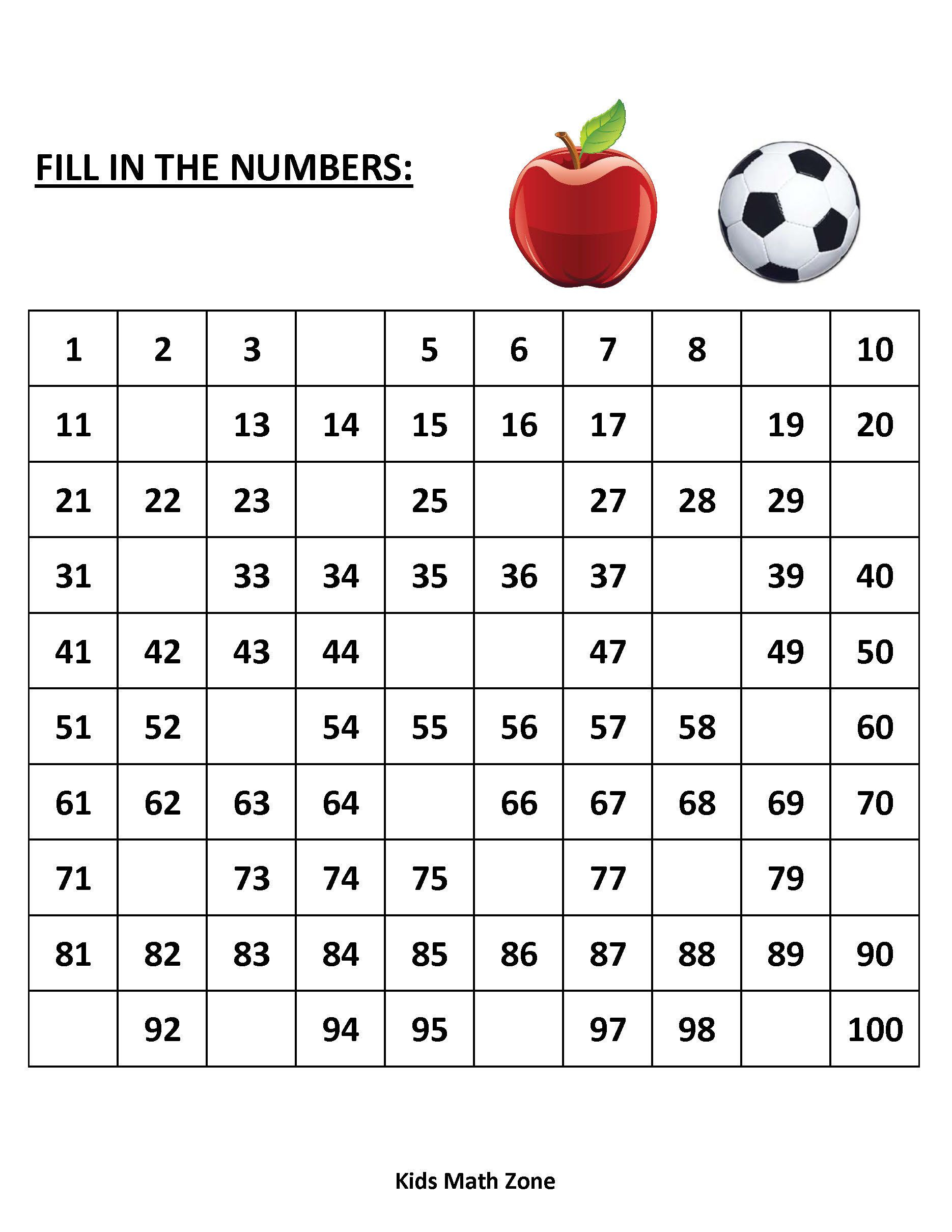 Missing Numbers 1 To 100 (10 Printable Worksheets )/pdf in Printable Multiplication Games Pdf