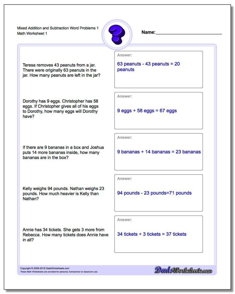 Mixed Addition Worksheet And Subtraction Worksheet Word within Multiplication Worksheets K12