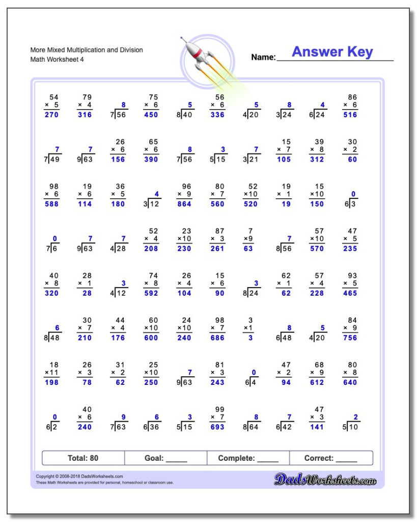 Mixed Multiplication And Division in Printable Multiplication Exercises