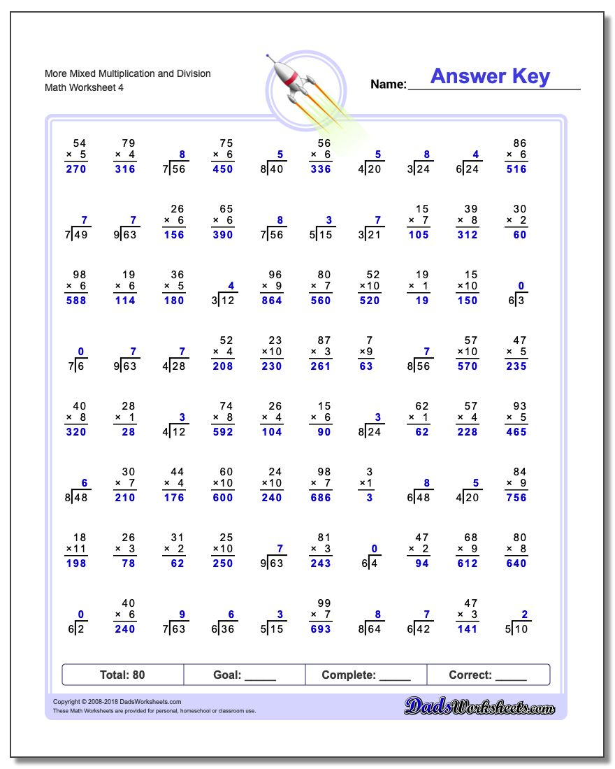 Mixed Multiplication And Division in Printable Multiplication Exercises