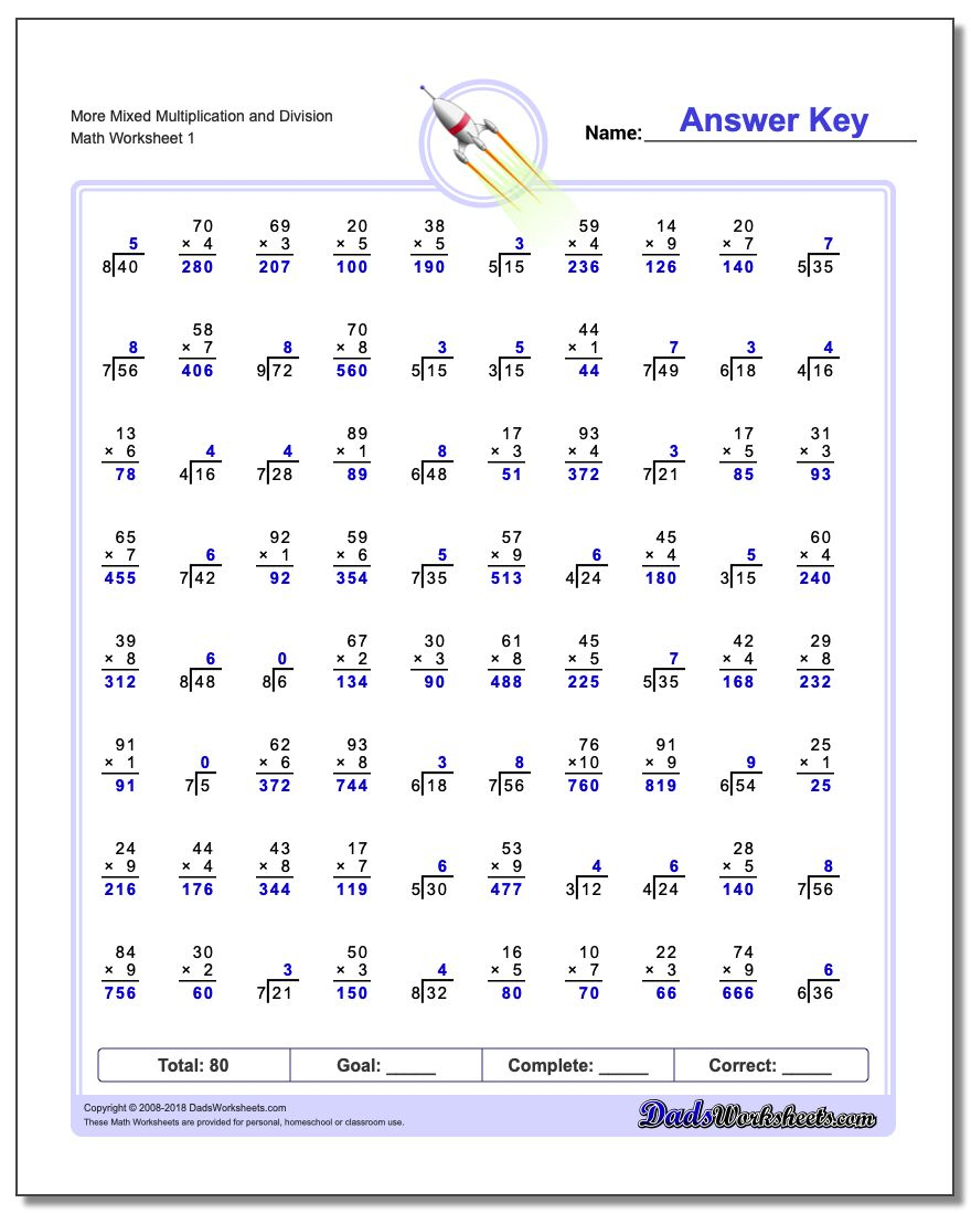 Mixed Multiplication And Division Worksheets intended for Multiplication Worksheets 50 Problems