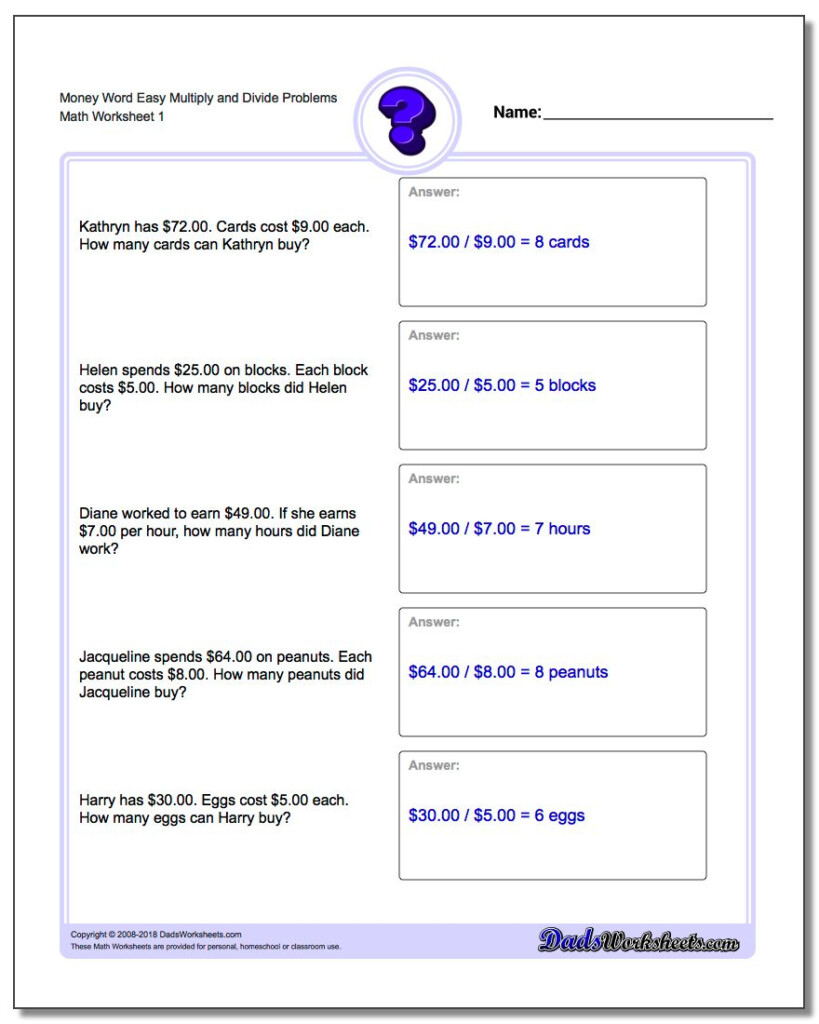 Money Word Problems Dad's Worksheets With Regard To Worksheets On Multiplication And Division For Grade 4 Money Word Problems Dad's Worksheets With Regard To Worksheets On Multiplication And Division For Grade 4