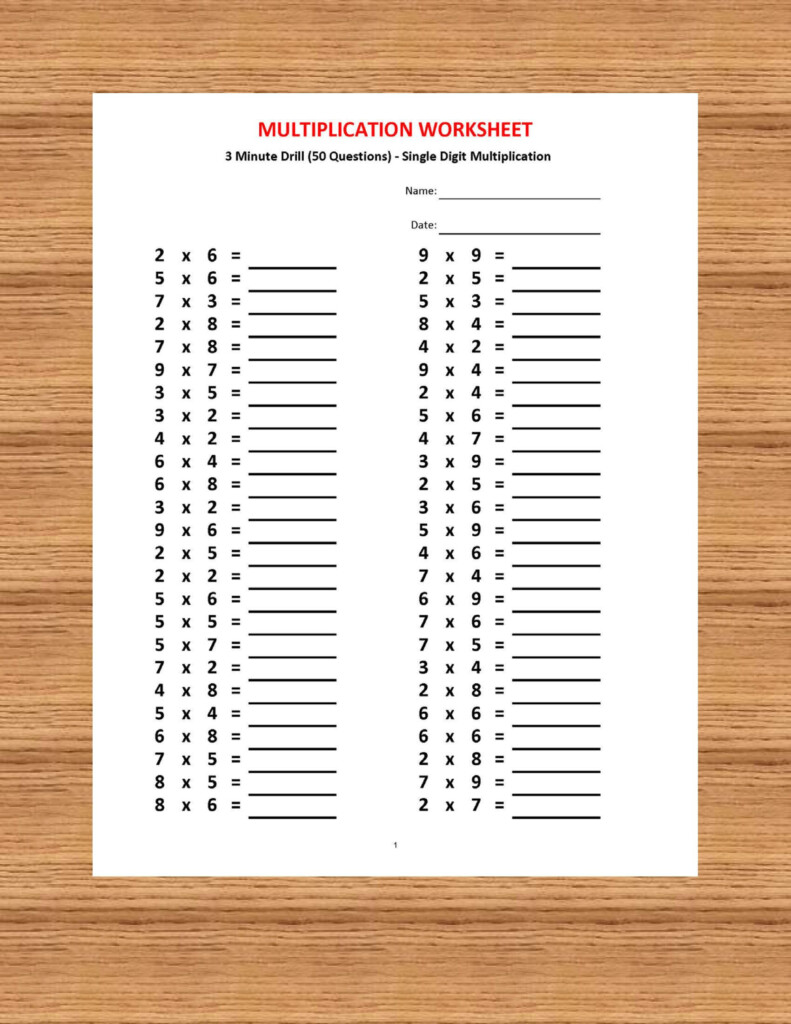 Multiplication 3 Minute Drill H With Answers (10 Sheets)/pdf Pertaining To Multiplication Worksheets Year 3 Pdf