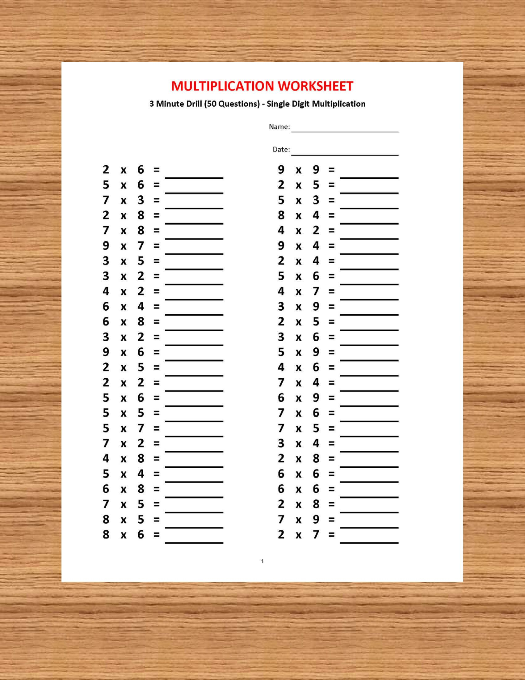 Multiplication 3 Minute Drill H With Answers (10 Sheets)/pdf pertaining to Multiplication Worksheets Year 3 Pdf