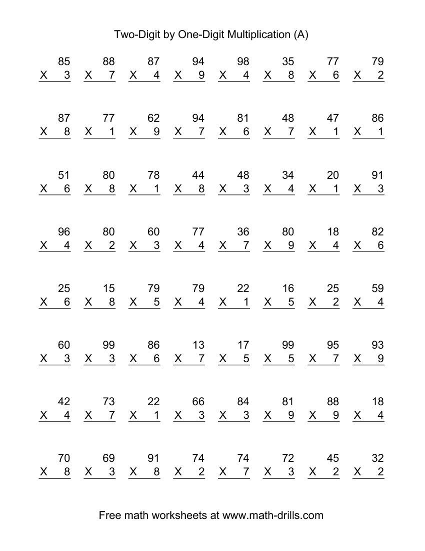Multiplication (A) | Math Multiplication Worksheets within Free Printable Multiplication Problems
