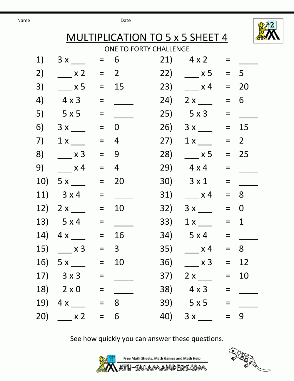 Printable Multiplication Worksheets Grade 5