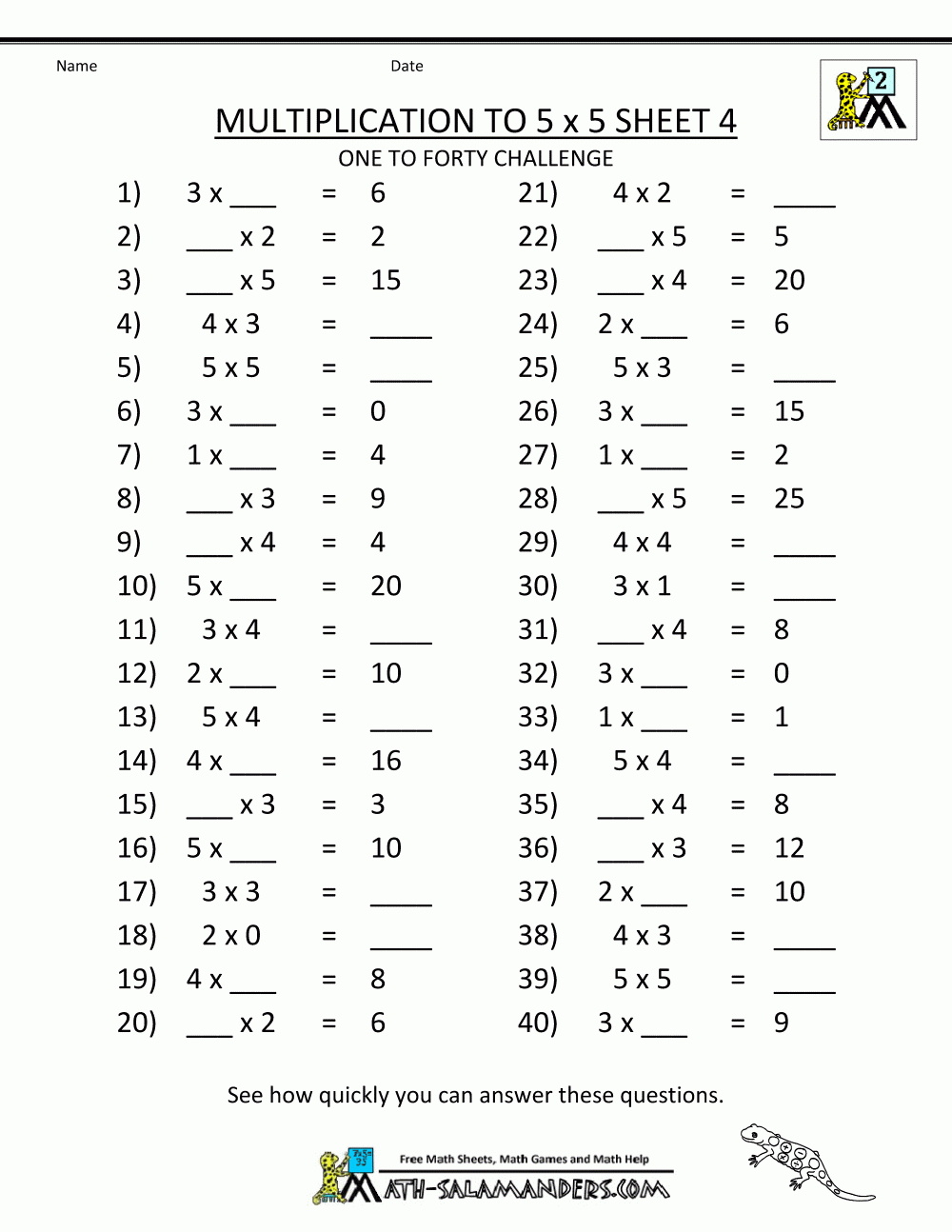 Worksheet On Multiplication For Class 5