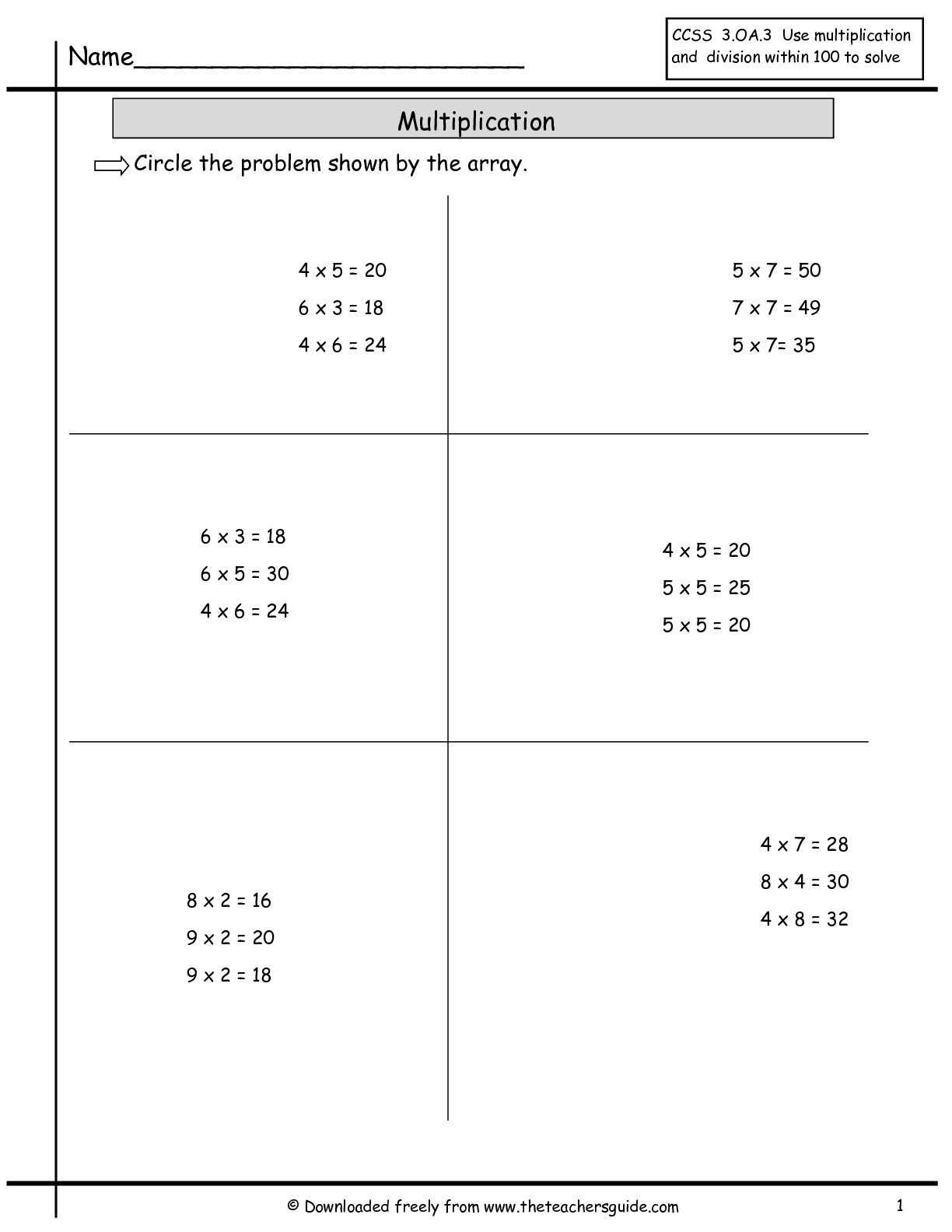 Multiplication Array Worksheets From The Teacher's Guide for Printable Multiplication Array Worksheets