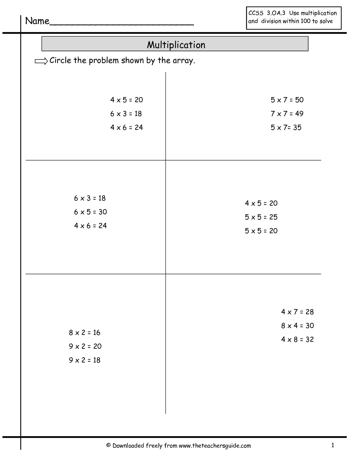 Multiplication Array Worksheets From The Teacher's Guide for Printable Multiplication Array Worksheets Multiplication Array Worksheets From The Teacher's Guide for Printable Multiplication Array Worksheets