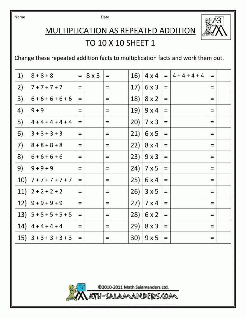 Multiplication Addition Worksheets