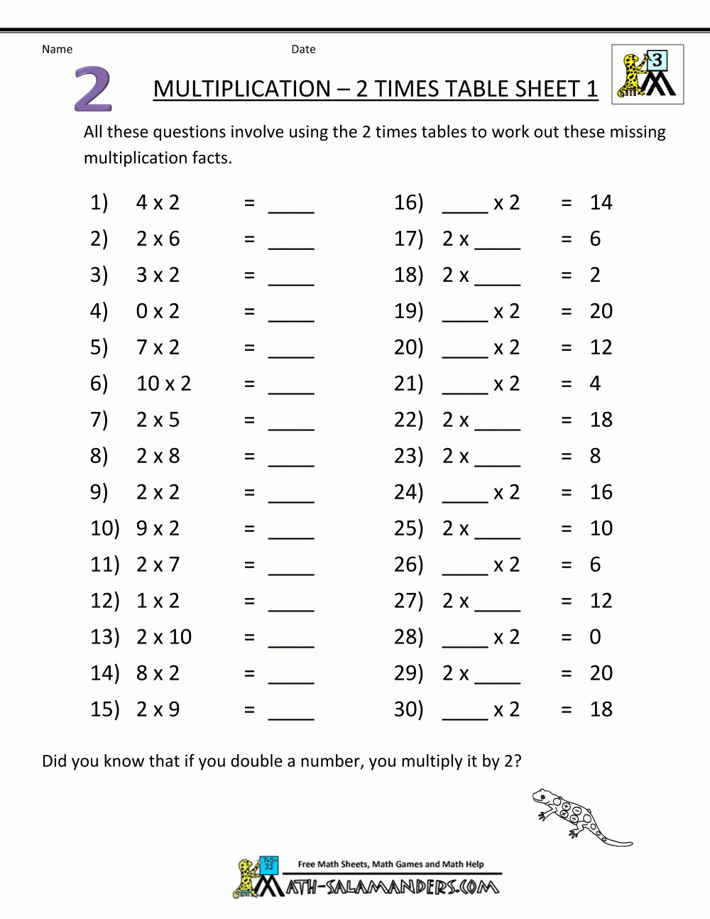 Multiplication 2x2 Worksheets