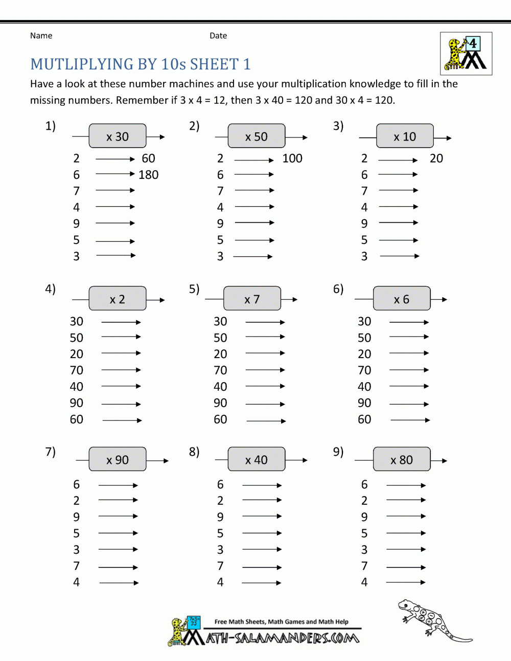 Multiplication Fact Sheets intended for Printable Multiplication Facts