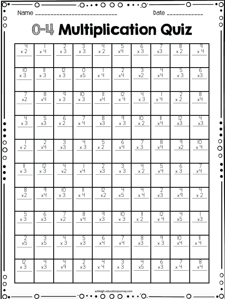 Multiplication Facts For Upper Elementary Students for Multiplication Quiz Printable 4Th Grade