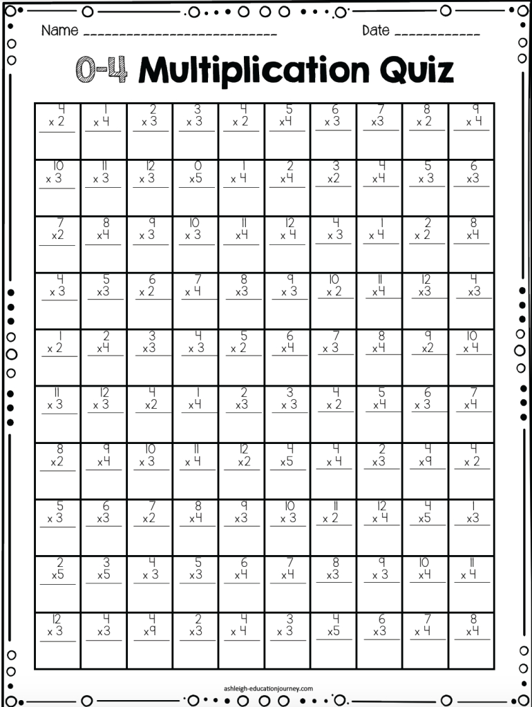 Multiplication Facts For Upper Elementary Students in Printable Multiplication Test