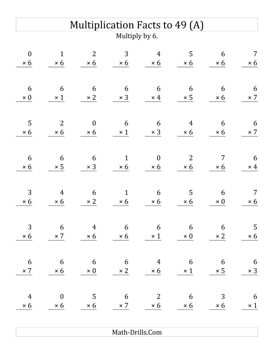 Multiplication Facts To 49 With Target Fact 6 (A) with regard to Multiplication Worksheets 6 Facts
