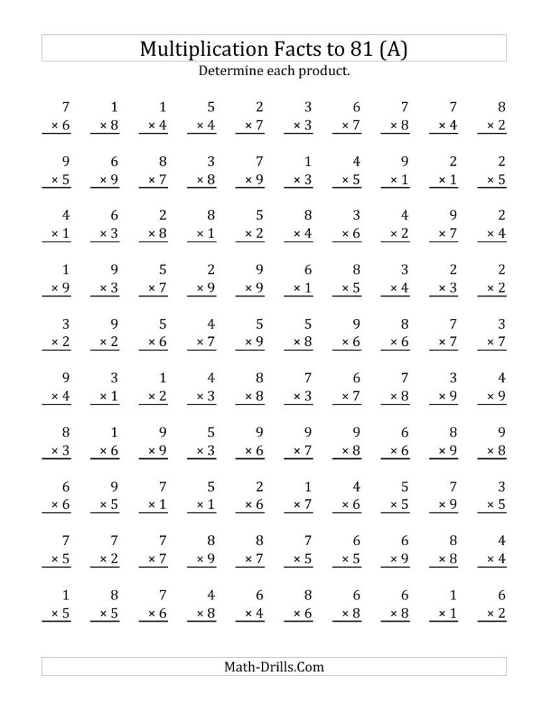 Multiplication Facts To 81 Free Many To Select From Throughout Printable Multiplication Facts Multiplication Facts To 81 Free Many To Select From Throughout Printable Multiplication Facts