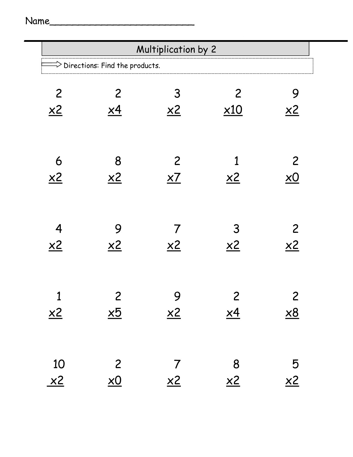 Multiplication Facts Worksheets 2s