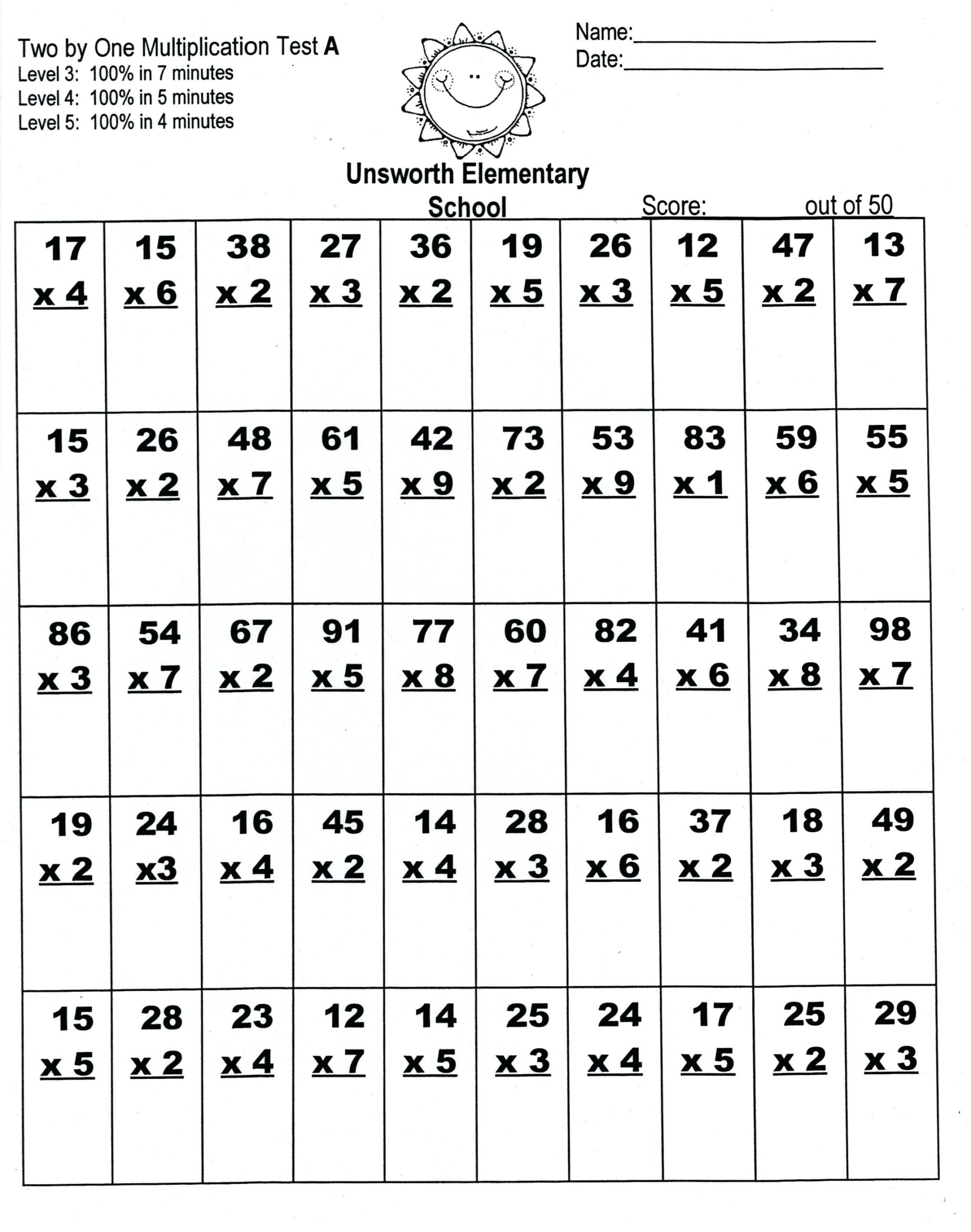 X 2 Multiplication Facts Worksheet