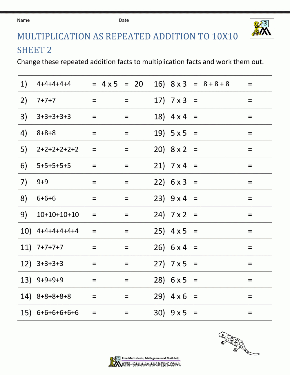 Multiplication Facts Worksheets - Understanding in Printable Multiplication Practice Worksheets