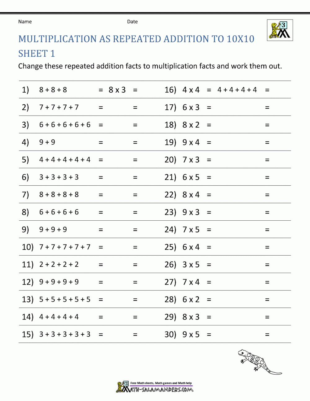 Free Printable Multiplication Facts Quiz