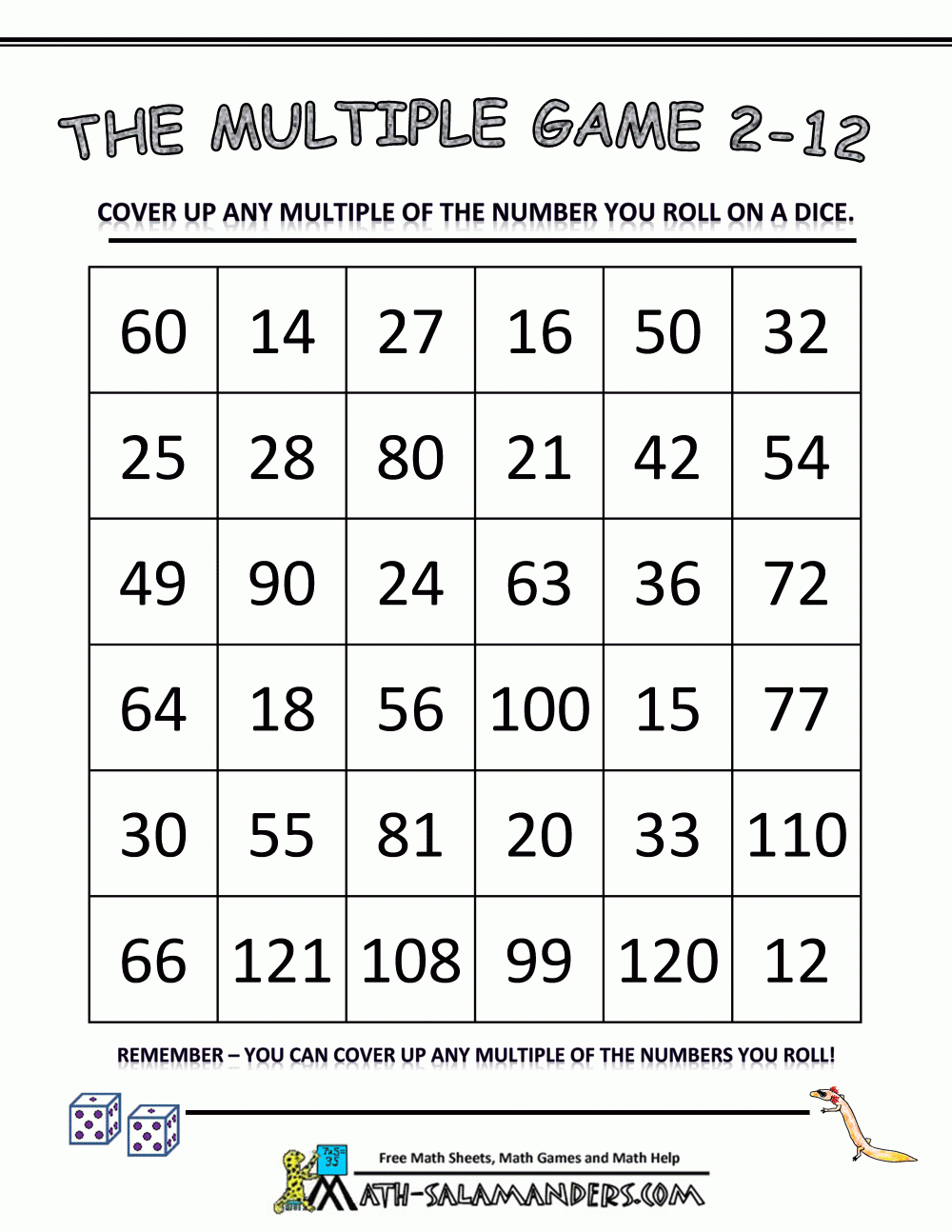 Multiplication Math Games for Printable Multiplication Fact Games