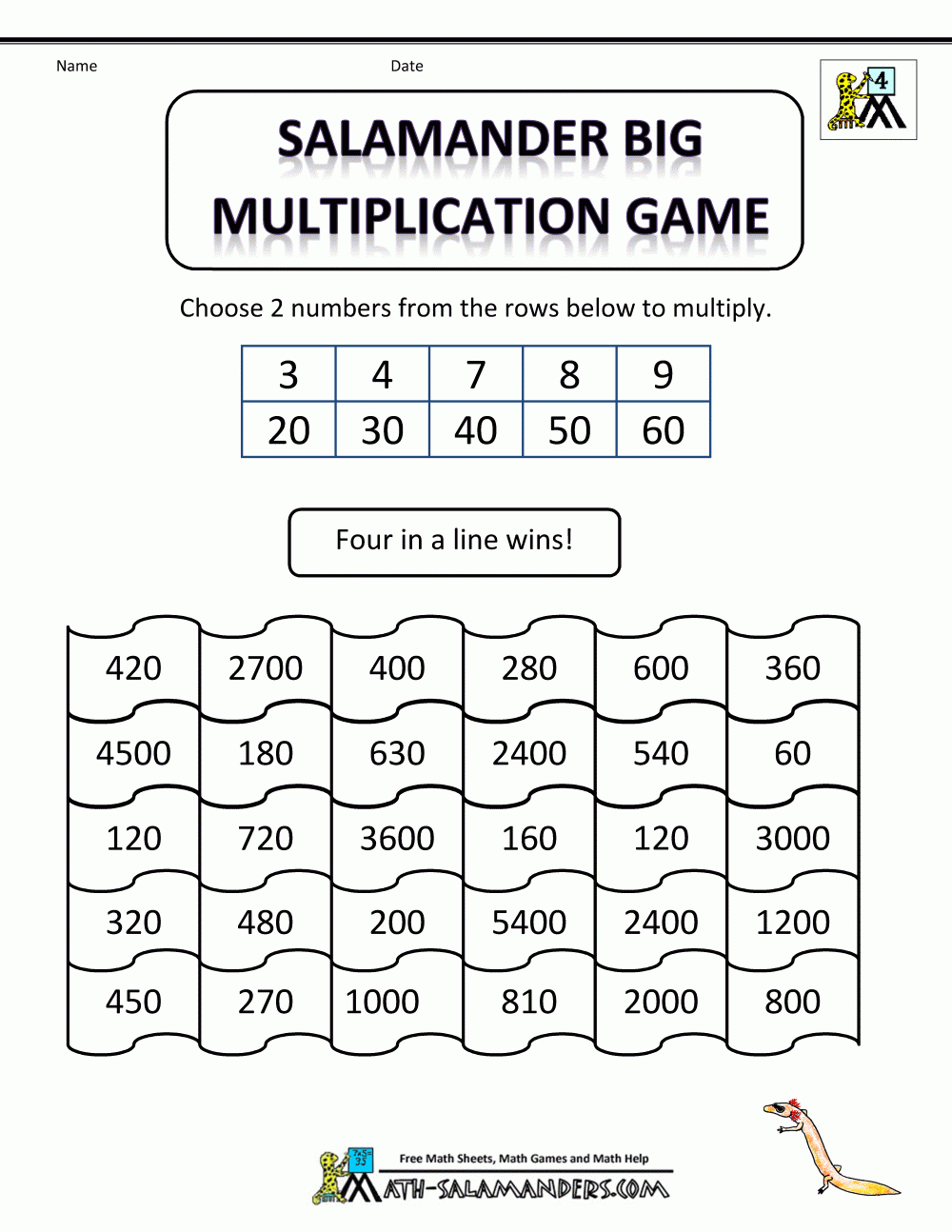 Multiplication Math Games in Multiplication Race Printable
