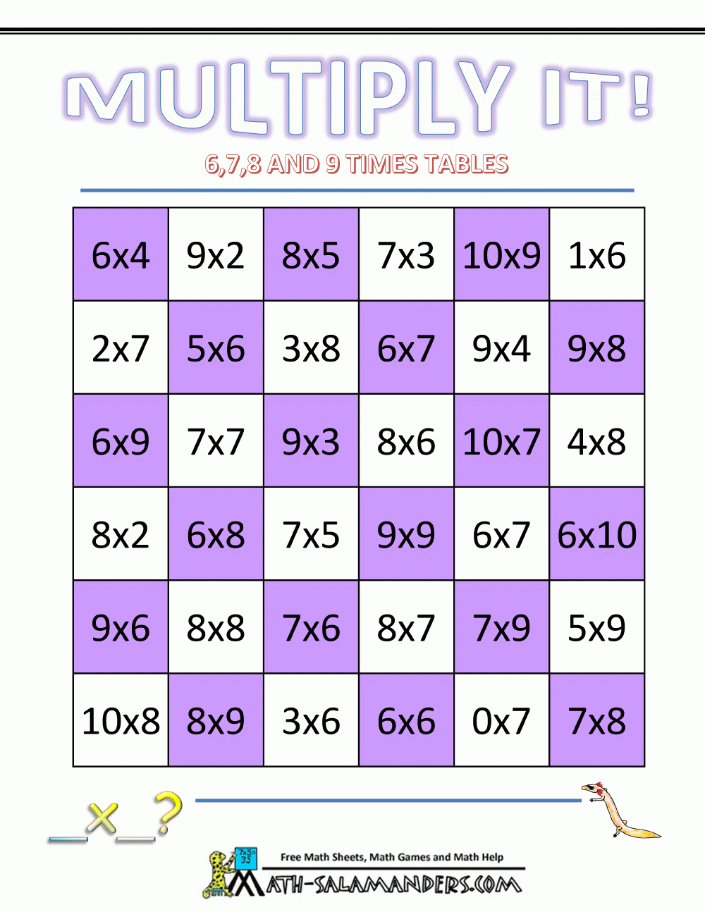 Multiplication Math Games in Printable Multiplication Fact Games