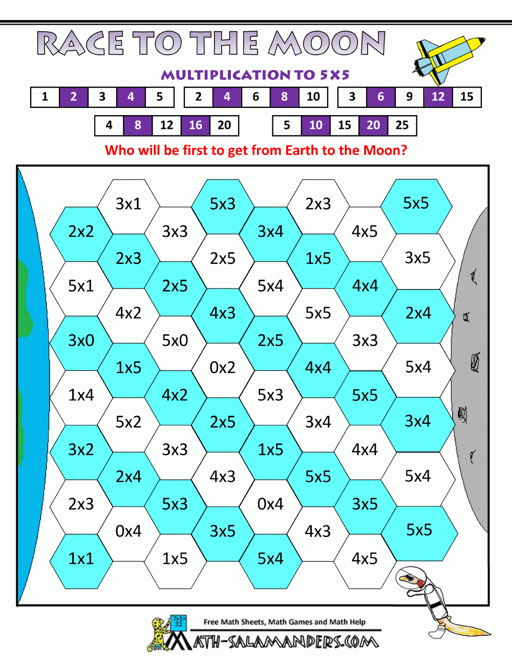 Multiplication Math Games regarding Multiplication Race Printable