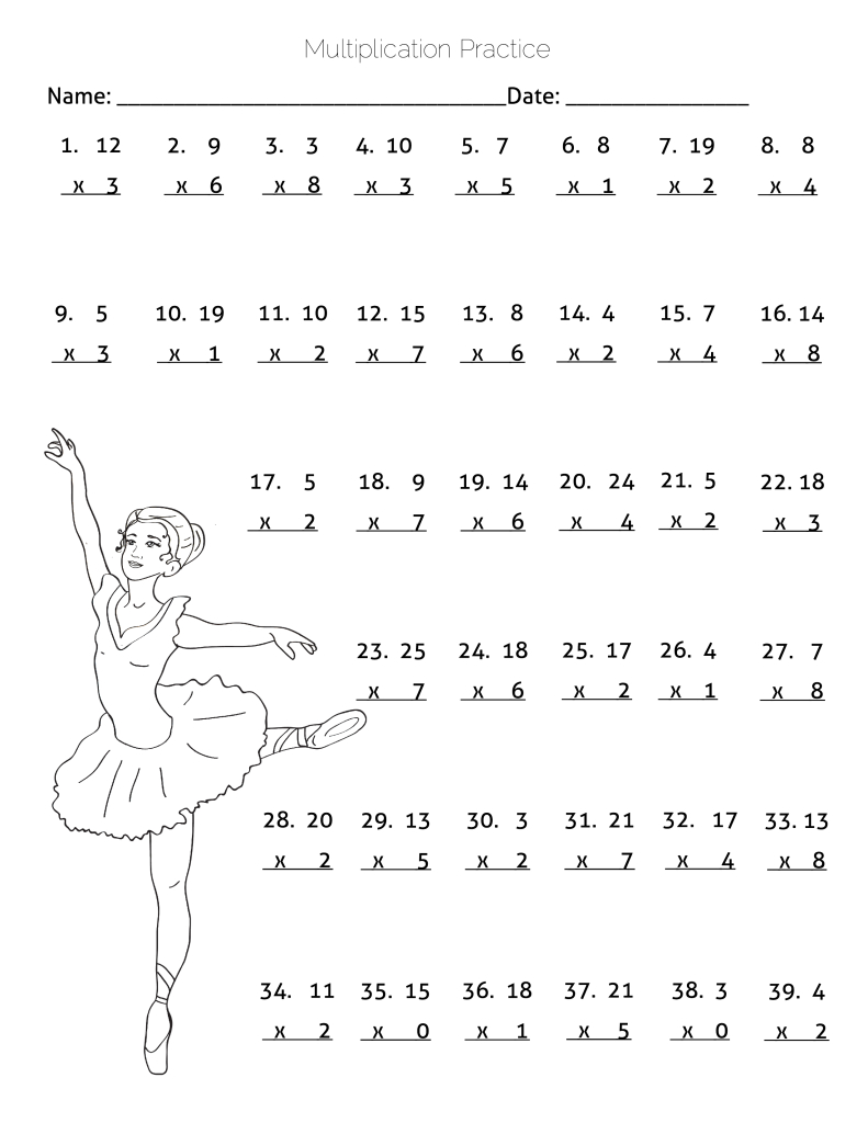 Multiplication Practice Worksheet - Ballerina Dancing Theme pertaining to Multiplication Quiz Printable 4Th Grade