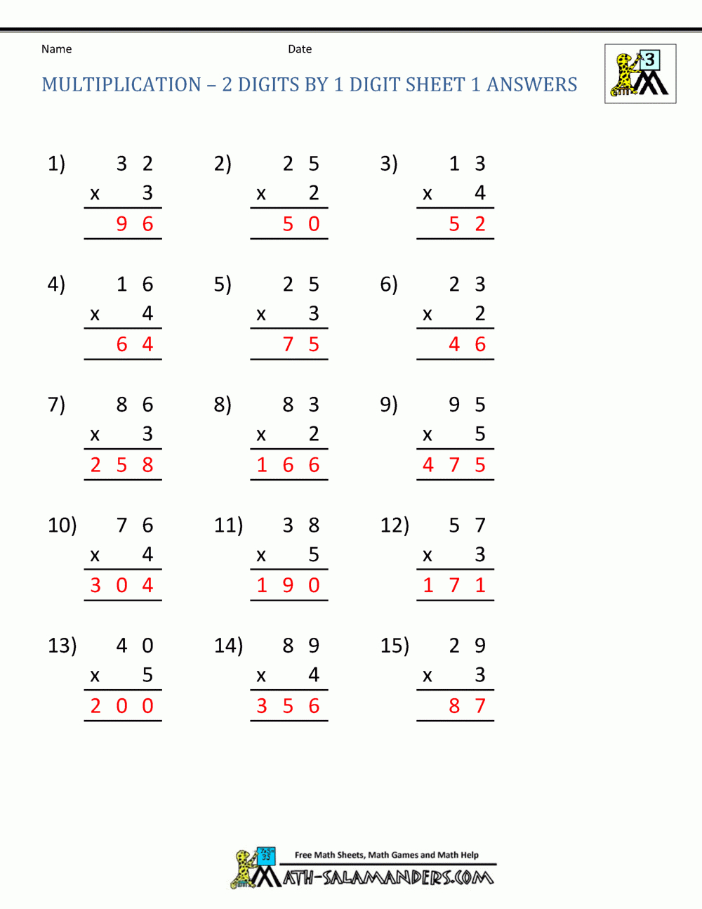 Multiplication Worksheets For 3rd Grade Pdf