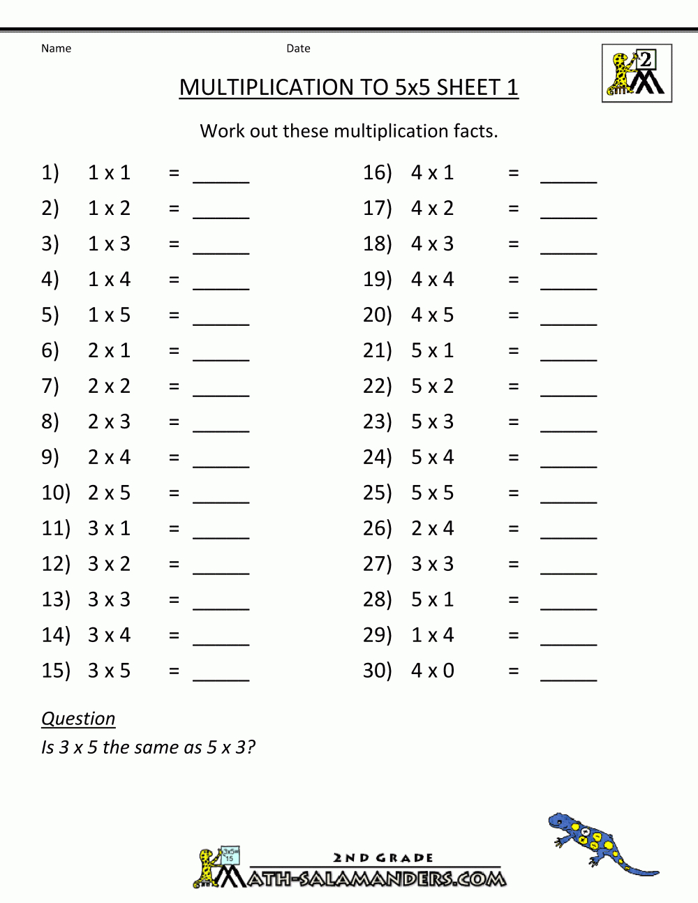 Multiplication Practice Worksheets To 5X5 intended for Printable Multiplication 4S