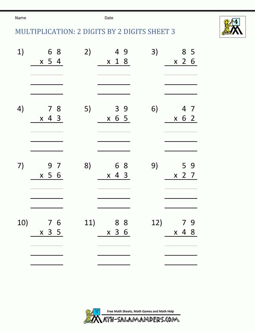 Multiplication Sheets 4Th Grade for Printable Multiplication Exercises