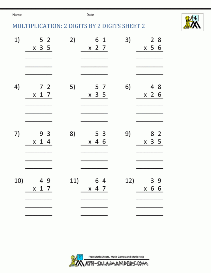Printable Multiplication 2's
