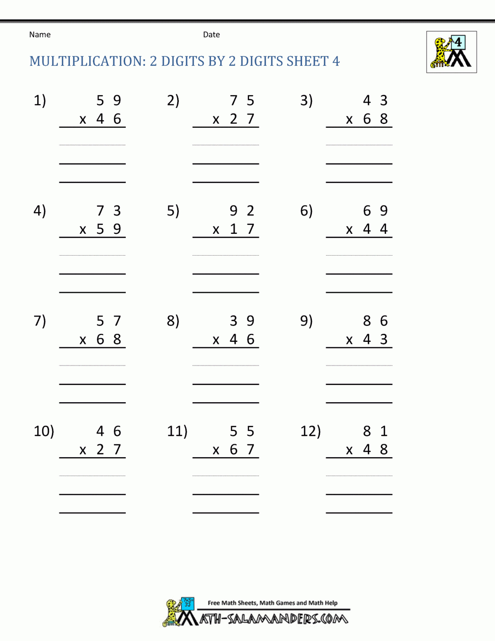 Multiplication Sheets 4Th Grade in Multiplication Quiz Printable 4Th Grade