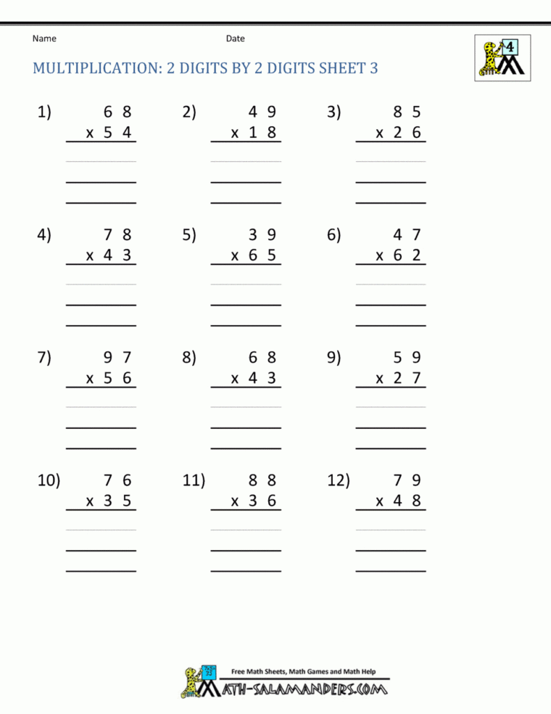Multiplication Sheets 4Th Grade In Printable Multiplication By 2