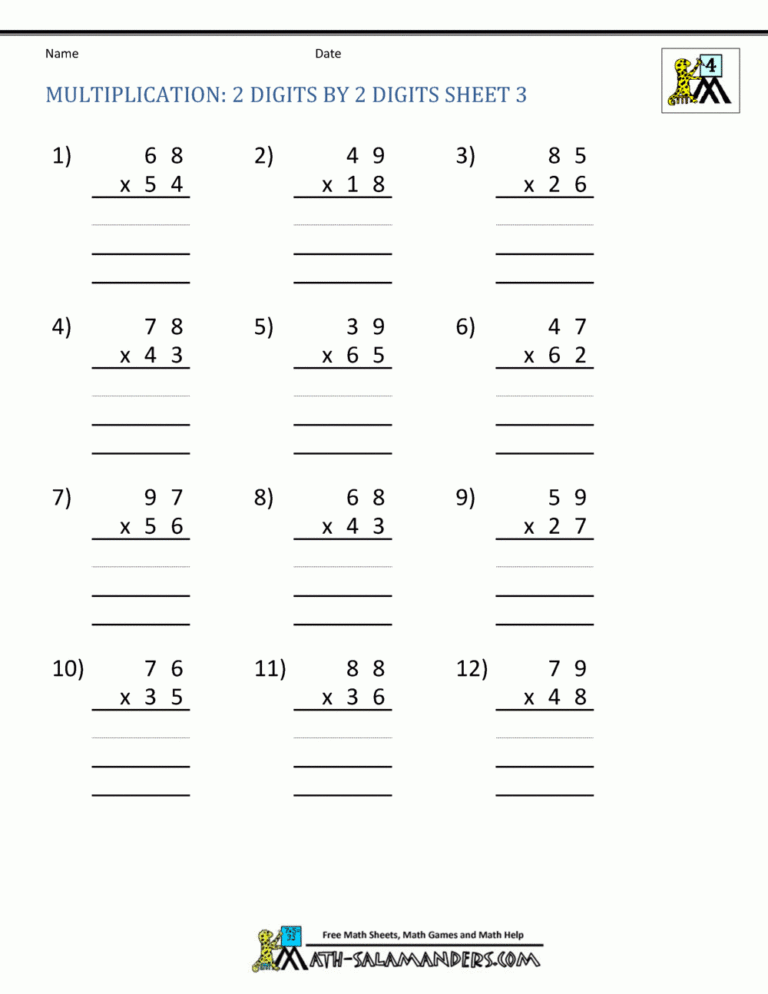 multiplication sheets 4th grade pertaining to printable