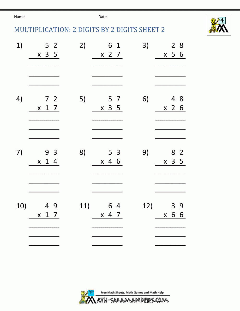 Multiplication Sheets 4Th Grade with Free Printable Long Multiplication