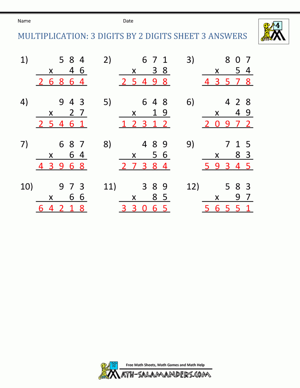 Multiplication Sheets 4Th Grade with Multiplication Worksheets Number 2