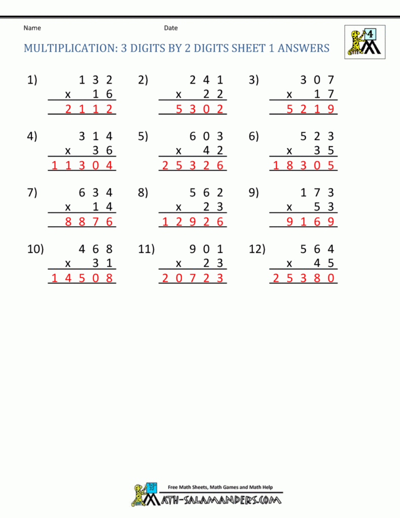 Multiplication Sheets 4Th Grade with regard to Printable Long Multiplication